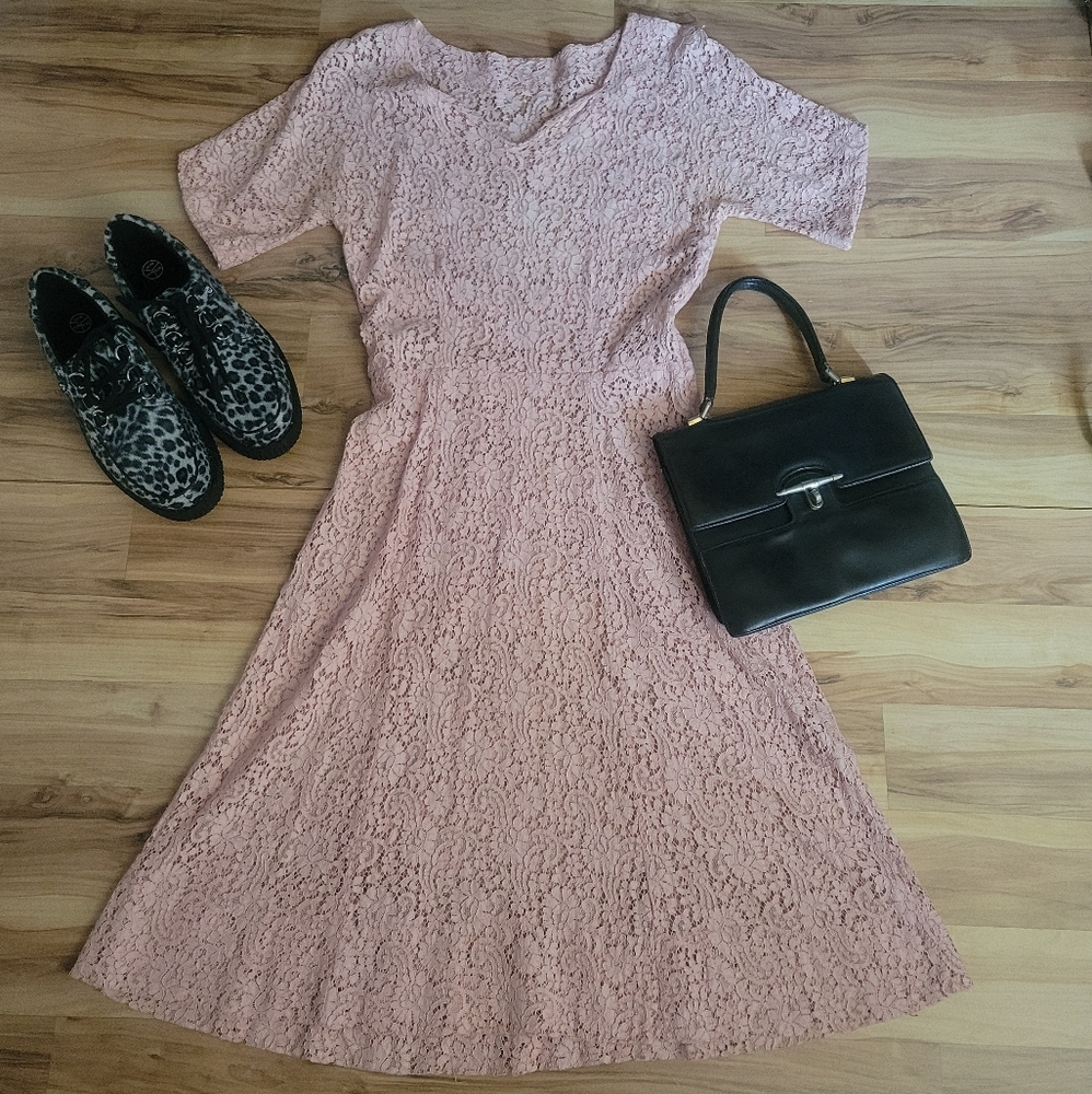Vintage 40s 50s Cotton Lace Dress